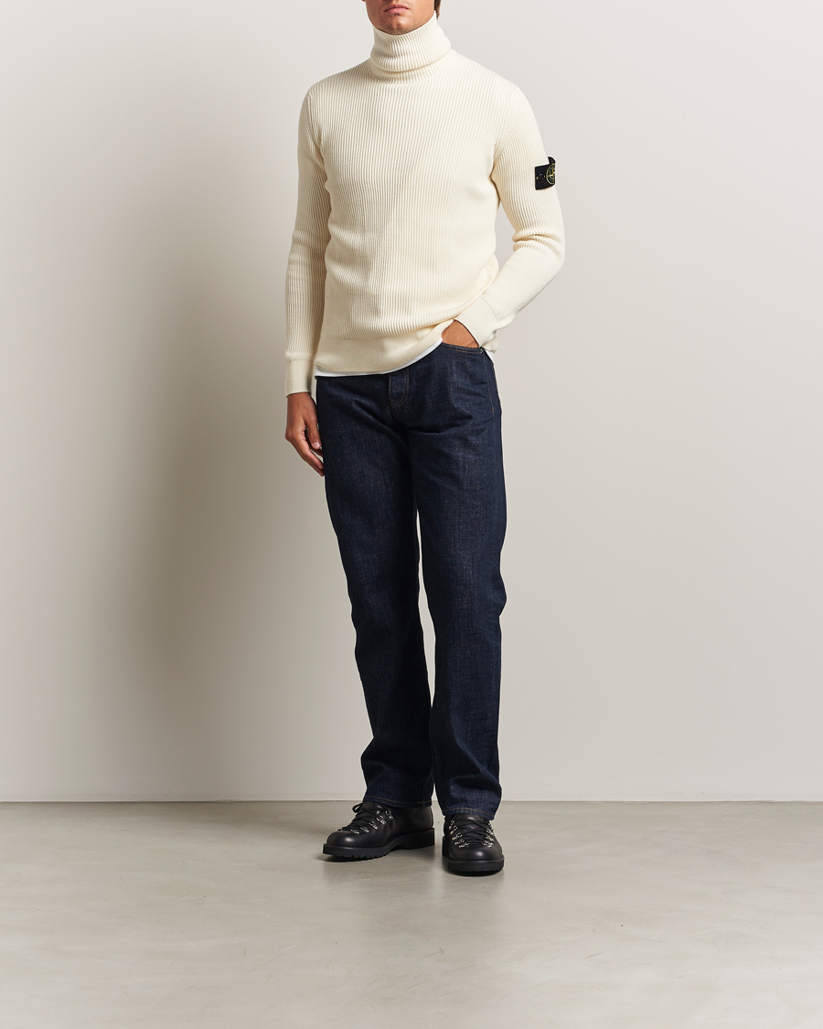 Uomini | Maglieria | Stone Island | Full Rib Wool Turtleneck Ivory