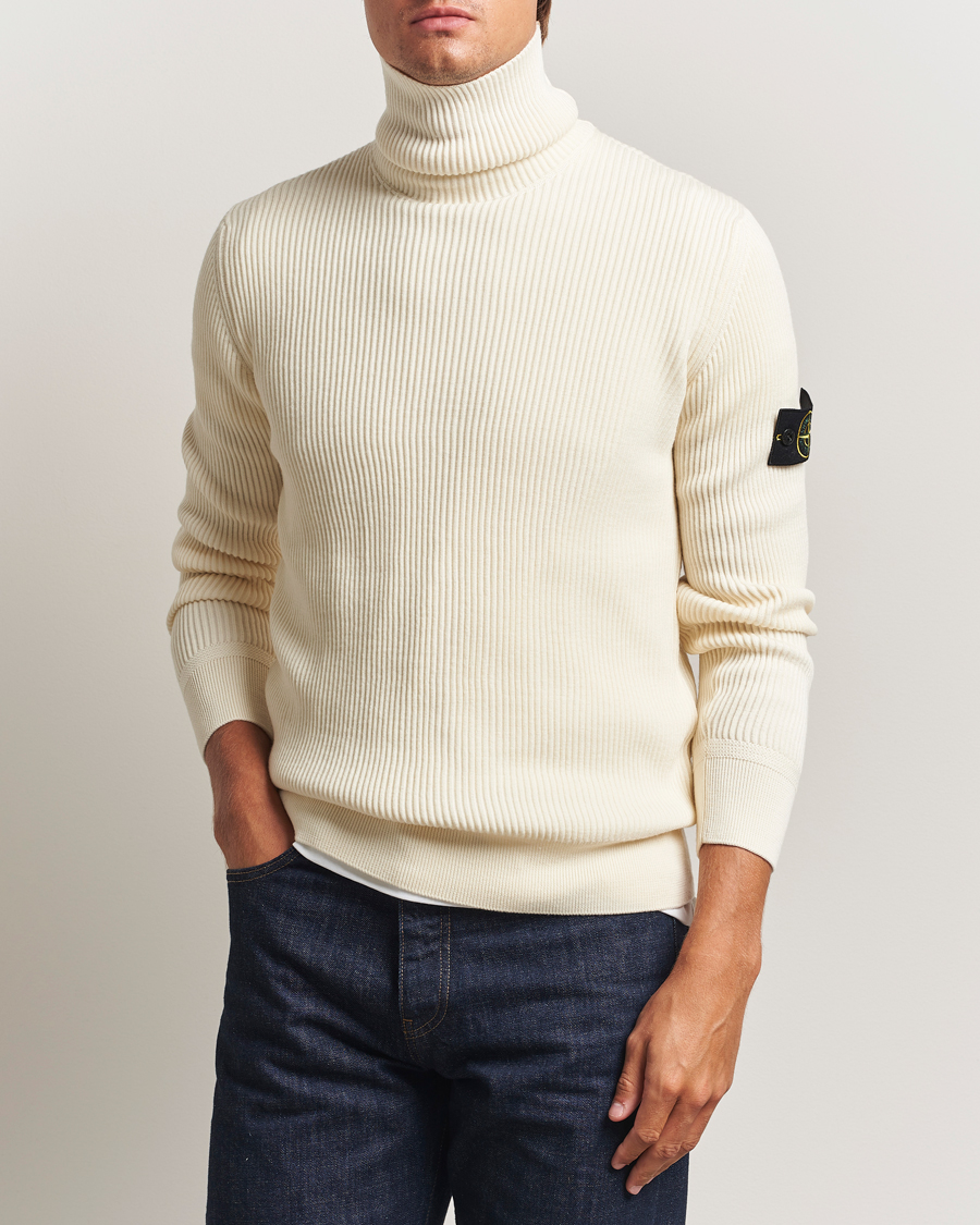 Uomini | Maglieria | Stone Island | Full Rib Wool Turtleneck Ivory