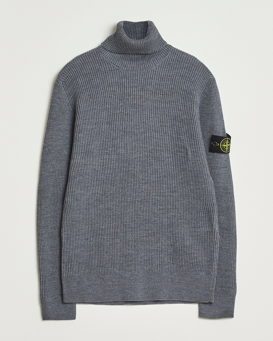 Uomini | Maglieria | Stone Island | Full Rib Wool Turtleneck Dark Grey