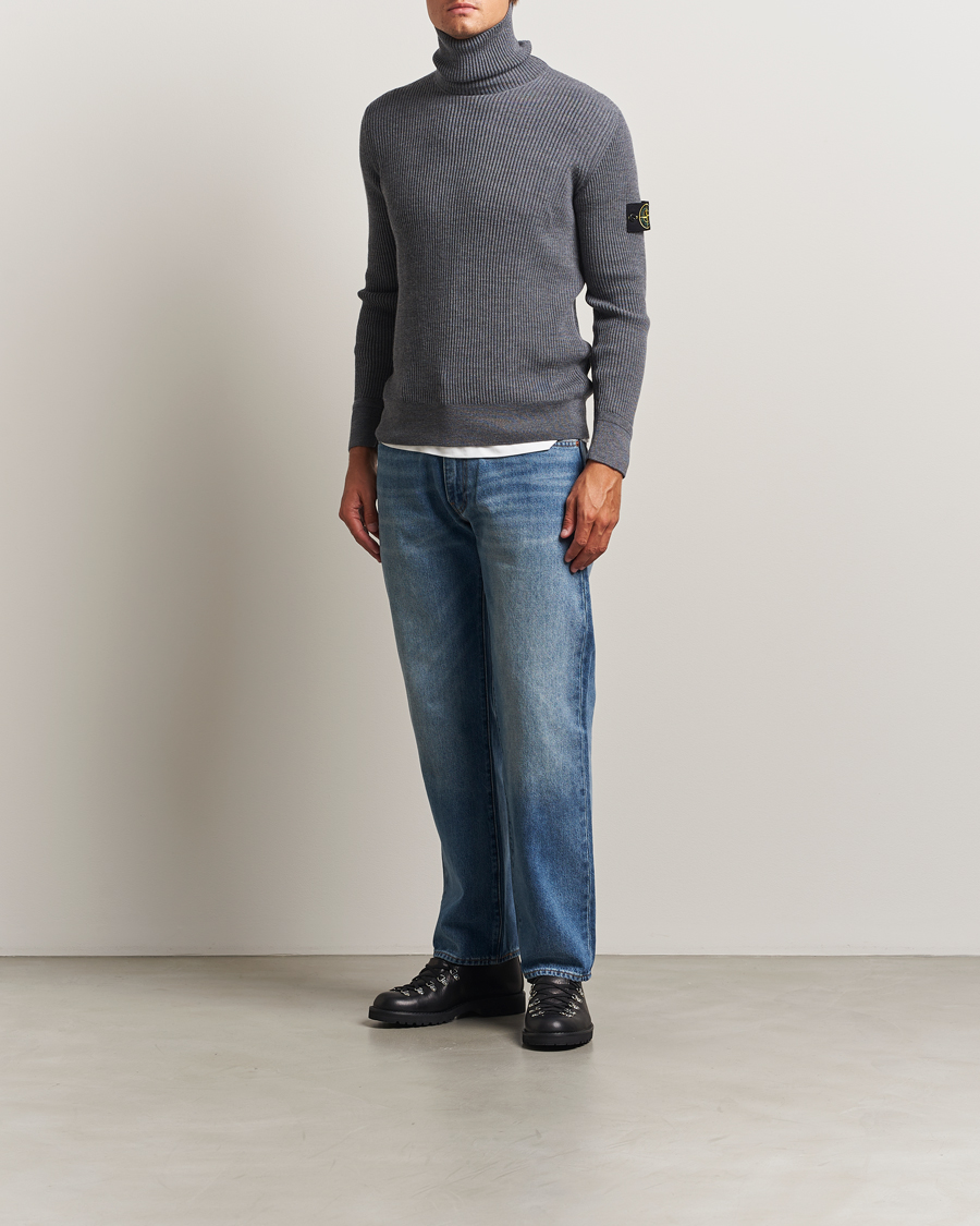 Uomini | Maglieria | Stone Island | Full Rib Wool Turtleneck Dark Grey