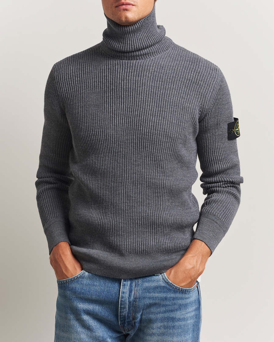 Uomini | Maglieria | Stone Island | Full Rib Wool Turtleneck Dark Grey