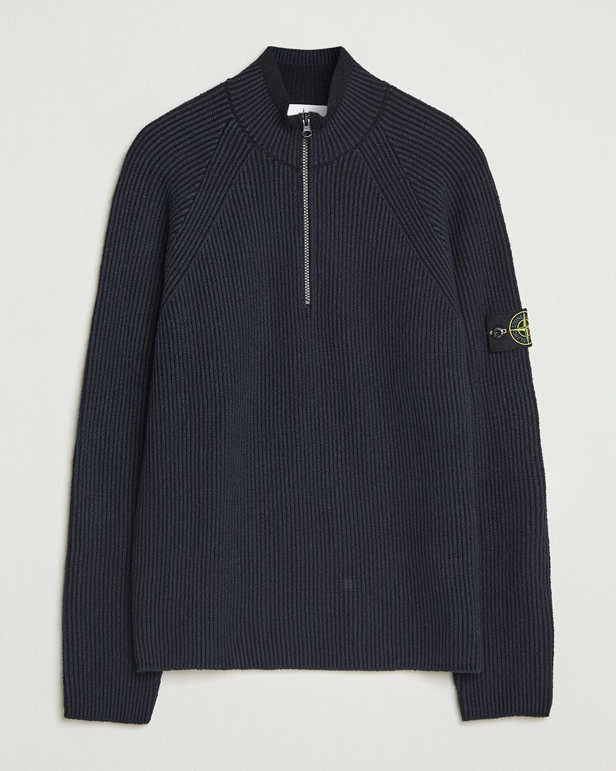 Uomini | Maglieria | Stone Island | Vanisé Full Rib Wool Half-Zip Navy