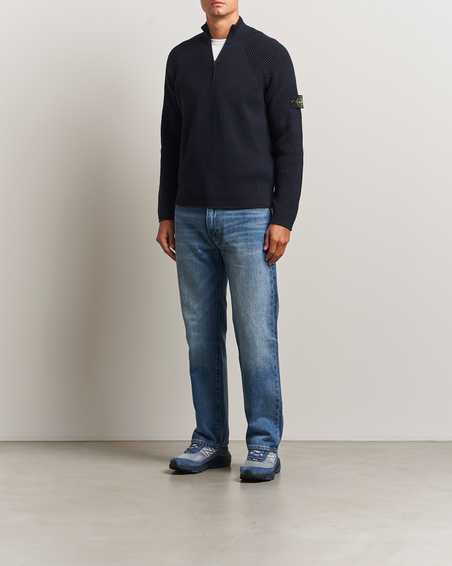 Uomini | Maglieria | Stone Island | Vanisé Full Rib Wool Half-Zip Navy