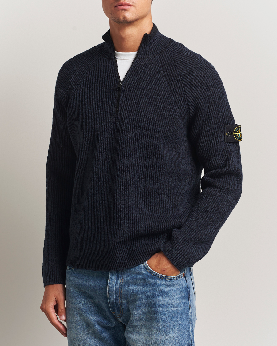 Uomini | Maglieria | Stone Island | Vanisé Full Rib Wool Half-Zip Navy