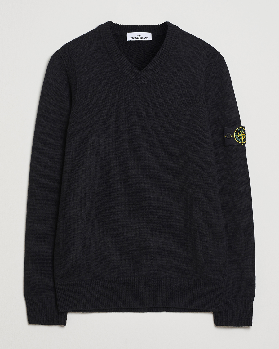 Uomini | Maglieria | Stone Island | Knitted Lambswool V-Neck Black