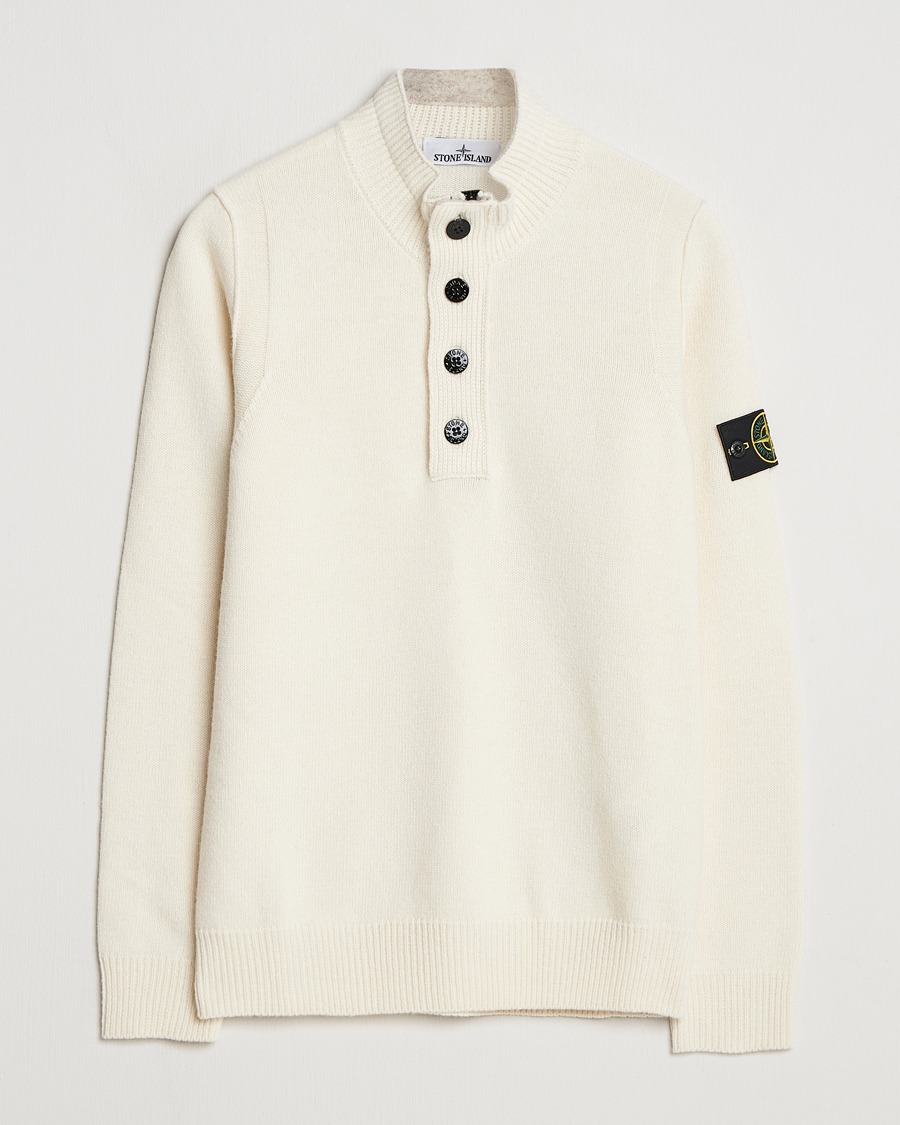 Uomini | Maglieria | Stone Island | Knitted Lambswool Half Button Zip Ivory