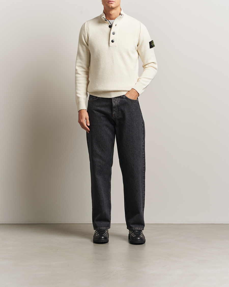 Uomini | Maglieria | Stone Island | Knitted Lambswool Half Button Zip Ivory