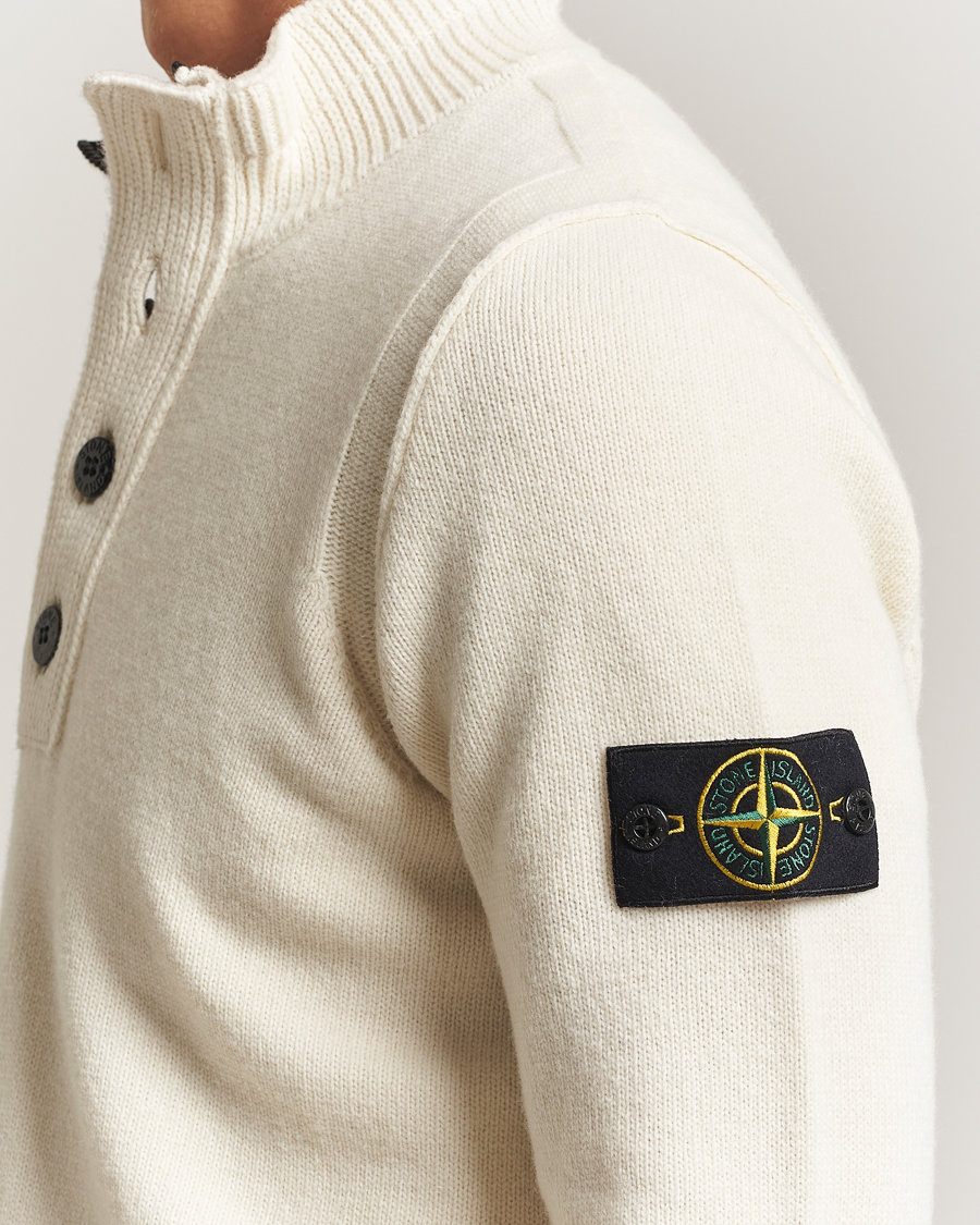 Uomini | Maglieria | Stone Island | Knitted Lambswool Half Button Zip Ivory
