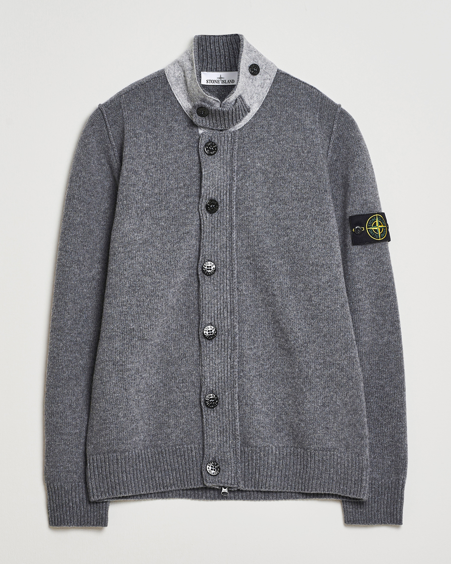 Uomini | Maglieria | Stone Island | Knitted Lambswool Zip Cardigan Cement Melange
