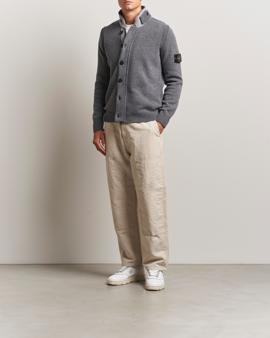 Uomini | Maglieria | Stone Island | Knitted Lambswool Zip Cardigan Cement Melange