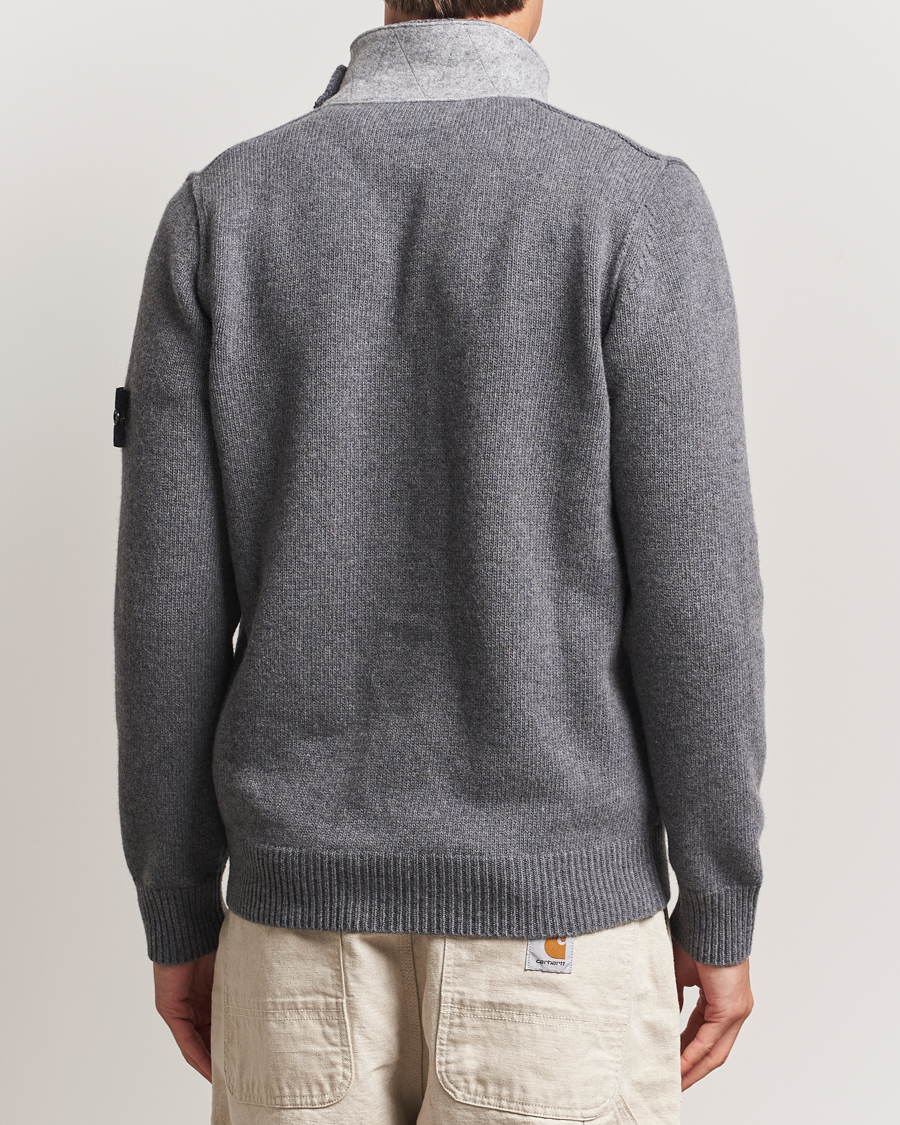 Uomini | Maglieria | Stone Island | Knitted Lambswool Zip Cardigan Cement Melange
