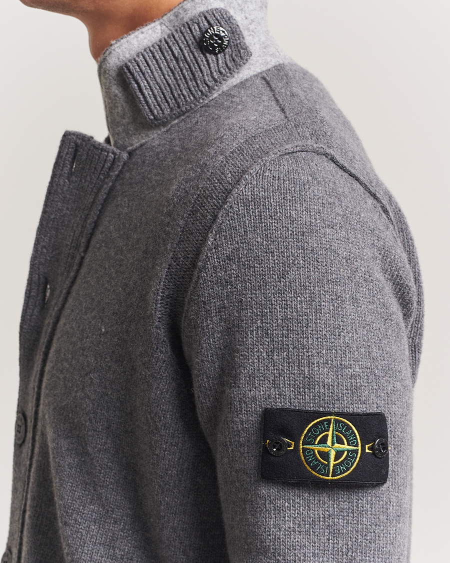 Uomini | Maglieria | Stone Island | Knitted Lambswool Zip Cardigan Cement Melange