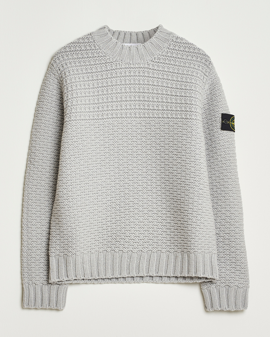 Uomini | Maglieria | Stone Island | Mixed Stiches Wool Knitted Crew Neck Pearl Grey