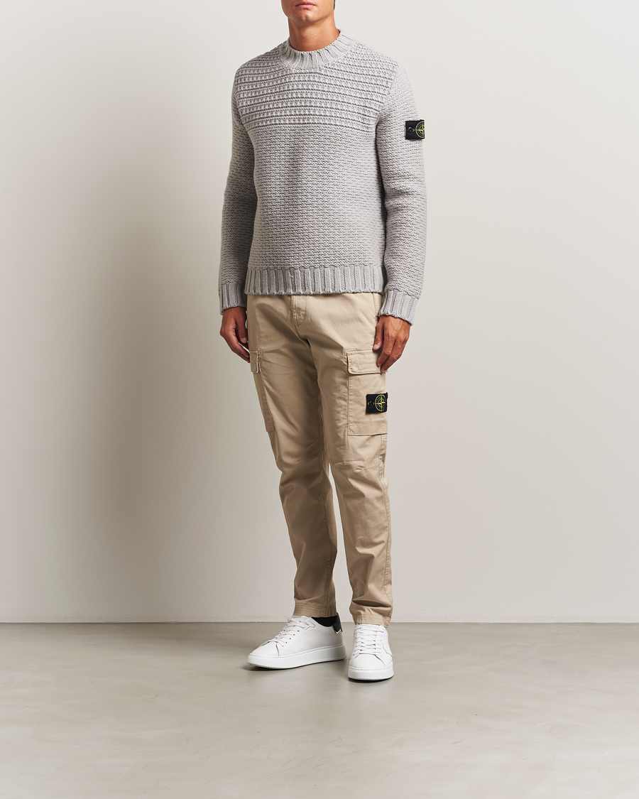 Uomini | Maglieria | Stone Island | Mixed Stiches Wool Knitted Crew Neck Pearl Grey