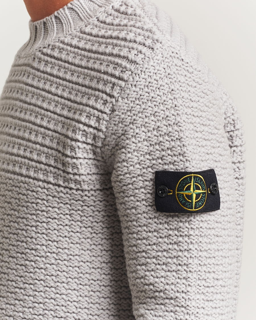 Uomini | Maglieria | Stone Island | Mixed Stiches Wool Knitted Crew Neck Pearl Grey
