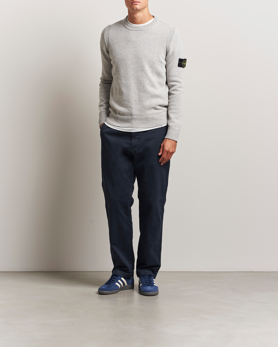 Uomini | Maglieria | Stone Island | Knitted Lambswool Crew Neck Grey Melange