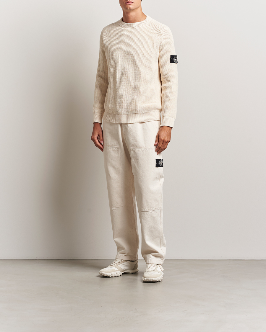 Uomini | Pantaloni | Stone Island | RAW Washed Cotton Gabardine Trousers Ivory