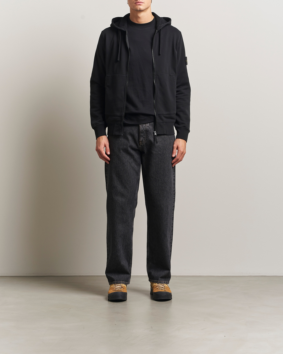 Uomini | Maglieria | Stone Island | Garment Dyed Fleece Full-Zip Hood Black