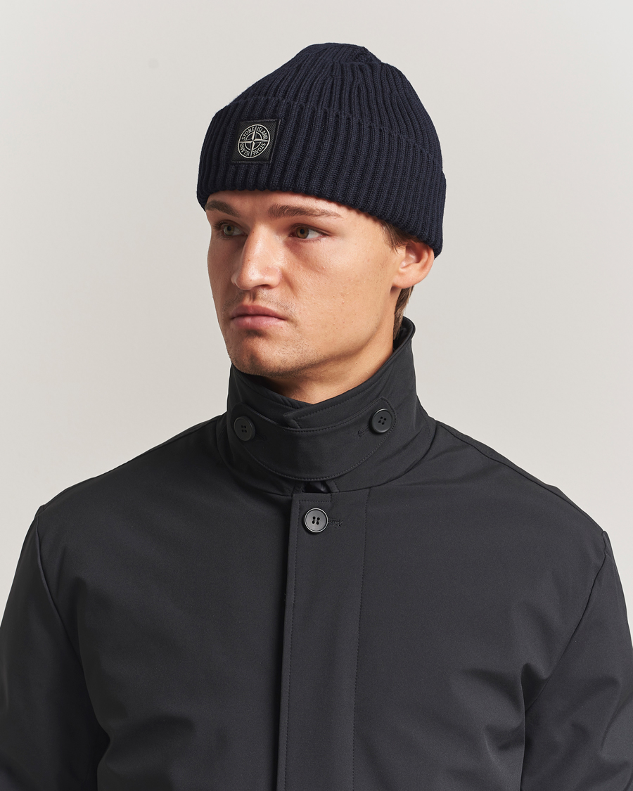 Uomini | Stone Island Full Rib Wool Hat Navy Blue | Stone Island | Full Rib Wool Hat Navy Blue
