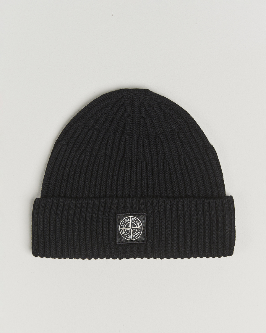 Uomini | Berretti | Stone Island | Full Rib Wool Beanie Black