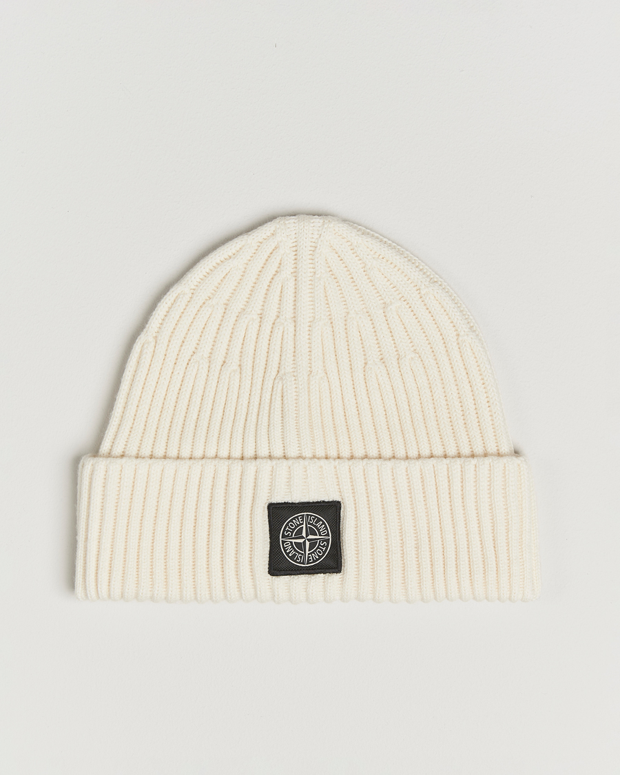 Uomini | Stone Island Full Rib Wool Beanie Ivory | Stone Island | Full Rib Wool Beanie Ivory