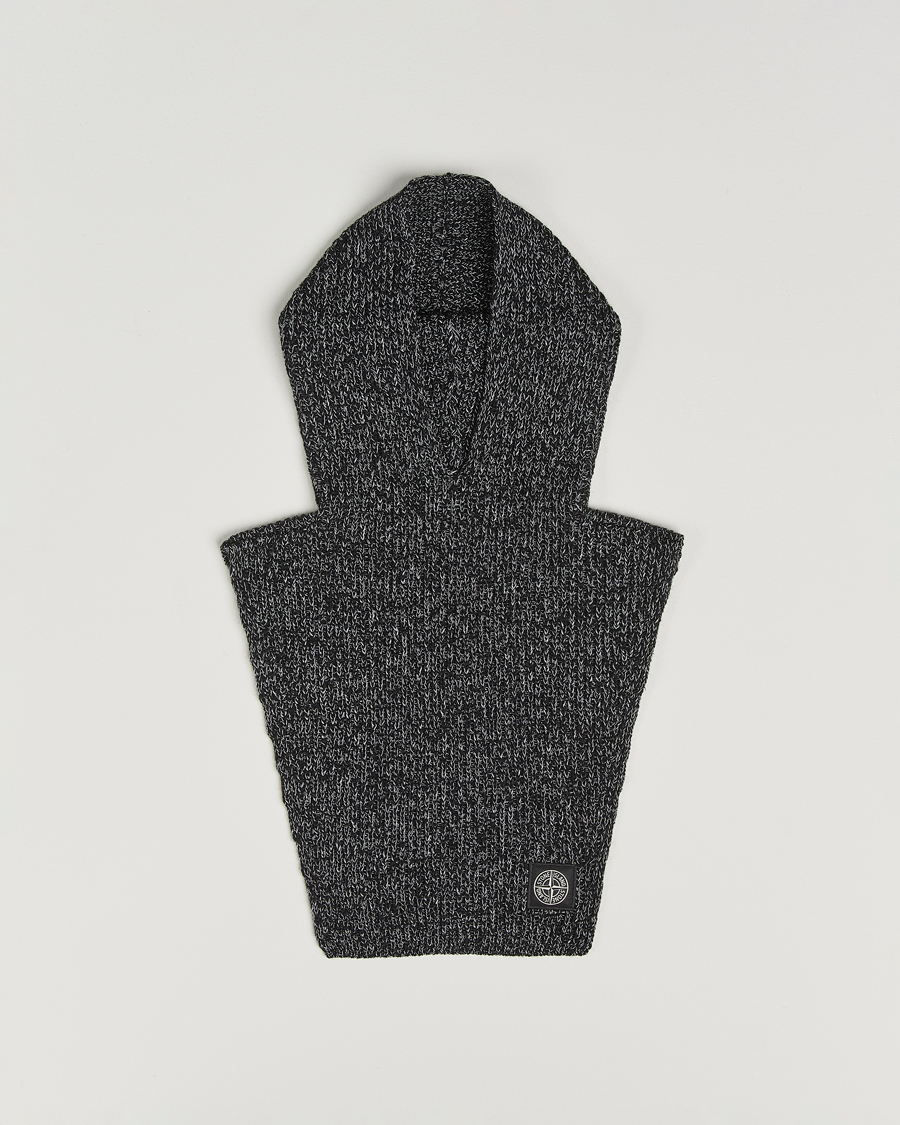 Uomini | Stone Island Reflective Cotton Knit Balaclava Black Melange | Stone Island | Reflective Cotton Knit Balaclava Black Melange