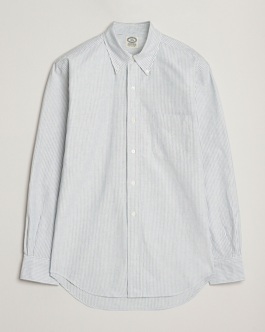 Uomini | Camicie | Kamakura Shirts | Vintage Ivy Oxford Button Down Shirt Green Stripe