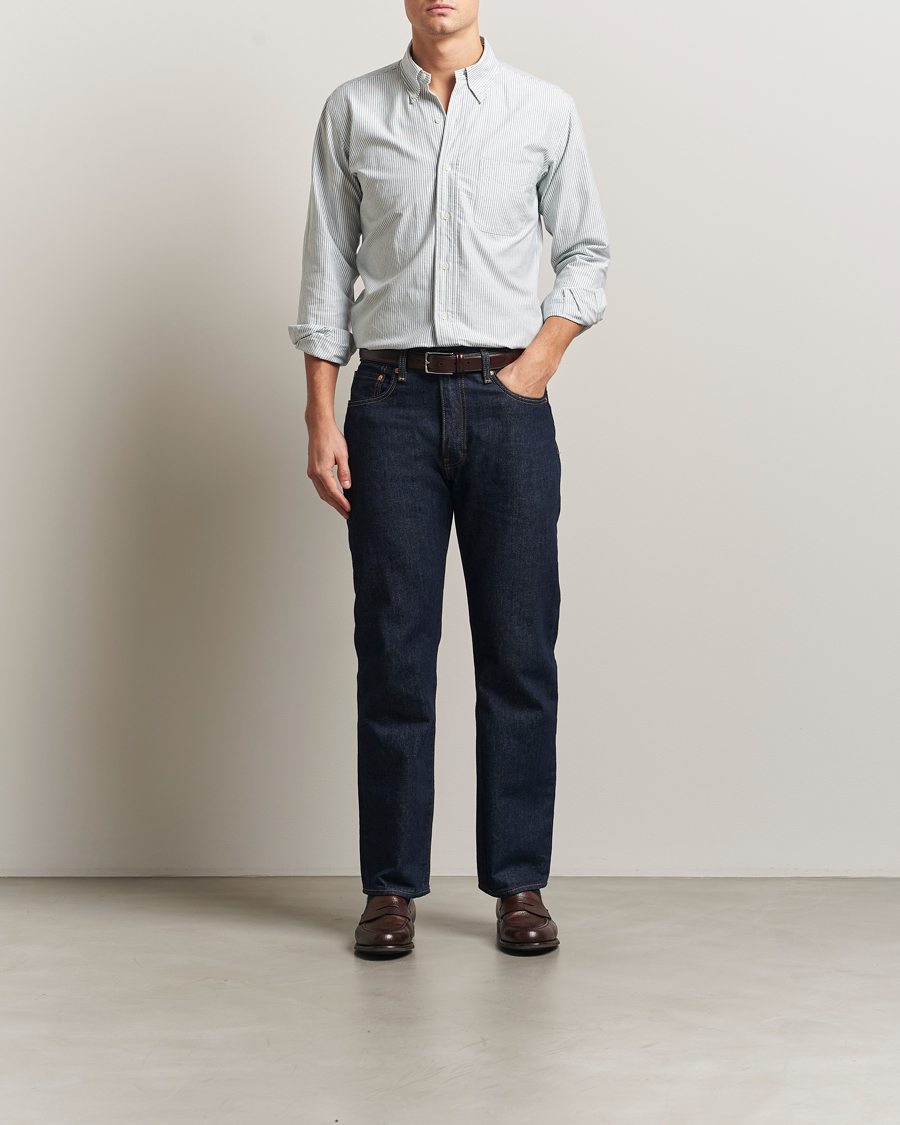 Uomini | Camicie | Kamakura Shirts | Vintage Ivy Oxford Button Down Shirt Green Stripe