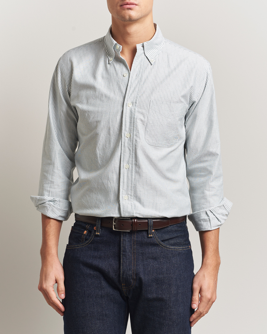 Uomini | Camicie | Kamakura Shirts | Vintage Ivy Oxford Button Down Shirt Green Stripe