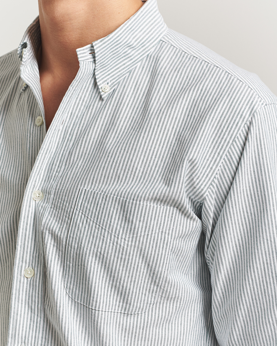 Uomini | Camicie | Kamakura Shirts | Vintage Ivy Oxford Button Down Shirt Green Stripe