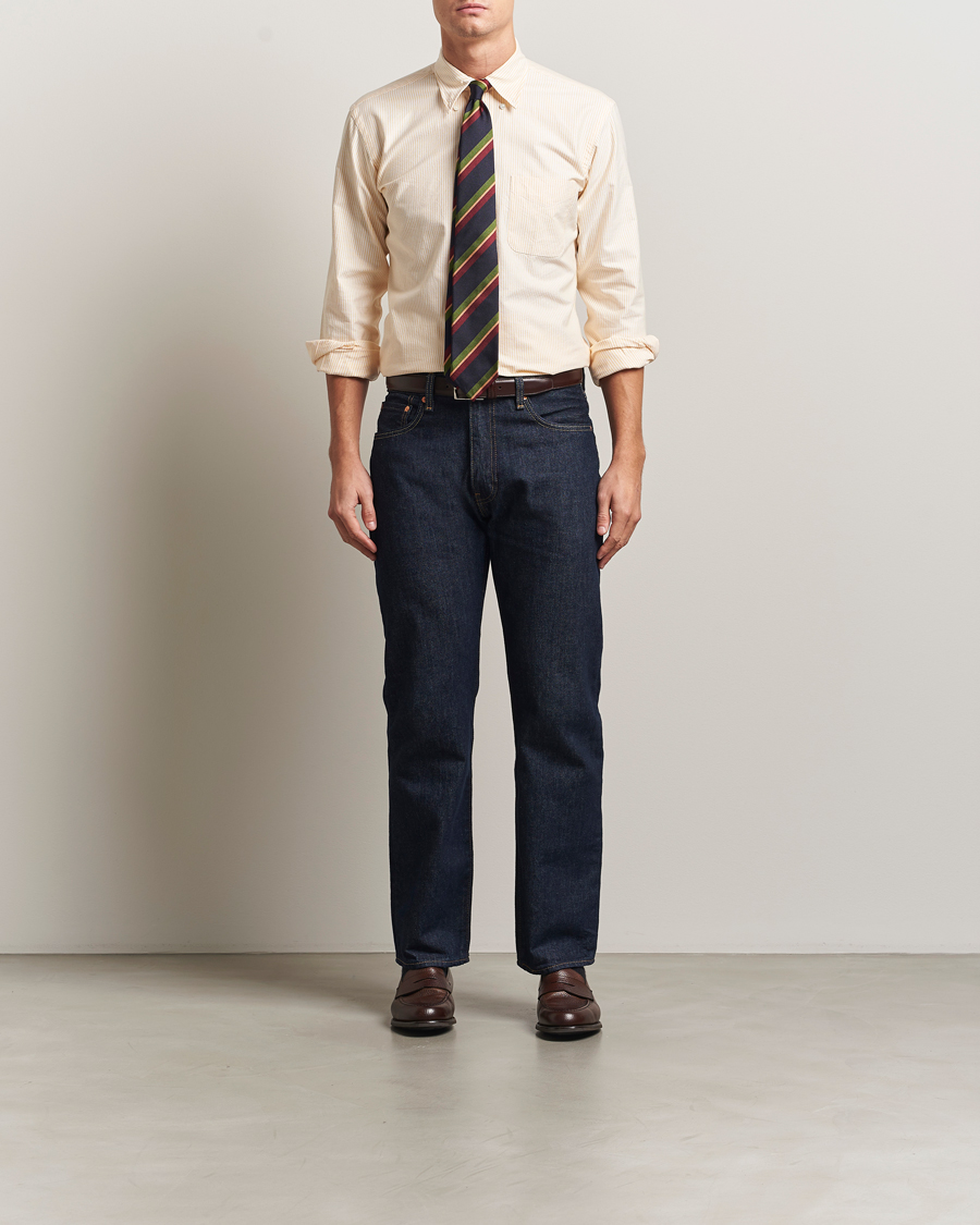 Uomini | Camicie | Kamakura Shirts | Vintage Ivy Oxford Button Down Shirt Yellow Stripe