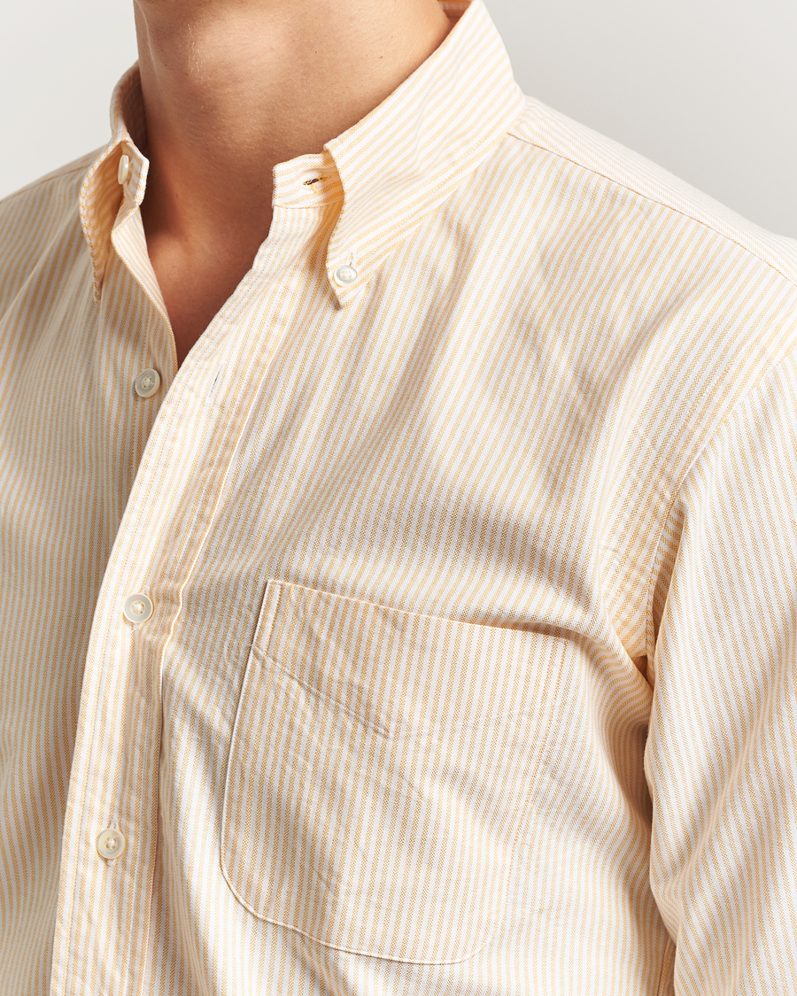 Uomini | Camicie | Kamakura Shirts | Vintage Ivy Oxford Button Down Shirt Yellow Stripe