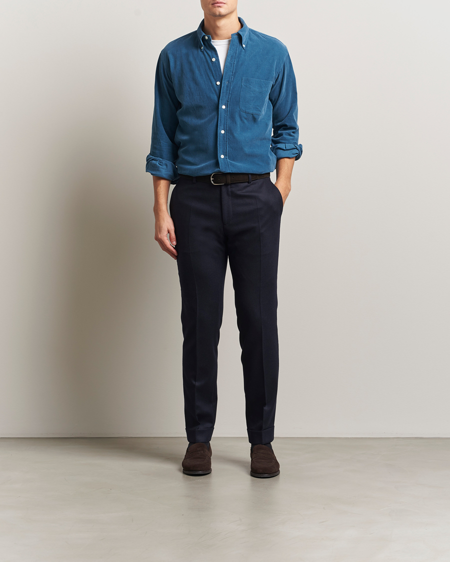 Uomini | Camicie | Kamakura Shirts | Vintage Ivy Needle Cord Shirt Smoke Blue