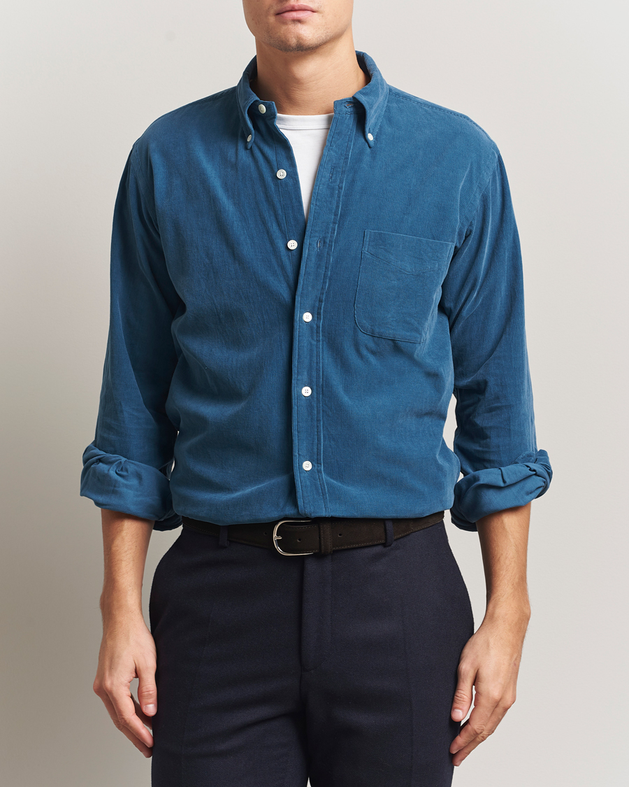 Uomini | Camicie | Kamakura Shirts | Vintage Ivy Needle Cord Shirt Smoke Blue