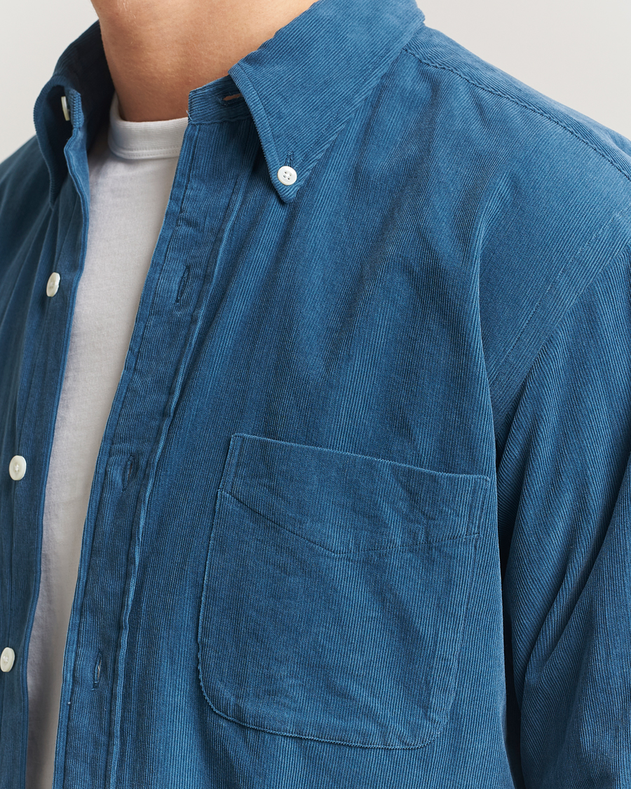 Uomini | Camicie | Kamakura Shirts | Vintage Ivy Needle Cord Shirt Smoke Blue
