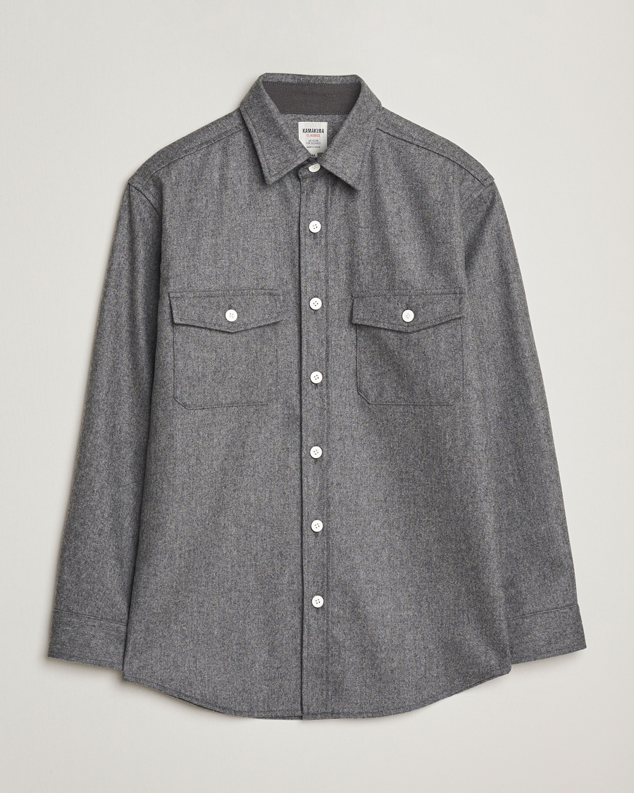 Uomini | Camicie | Kamakura Shirts | Wool Flannel CPO Shirt Grey Melange