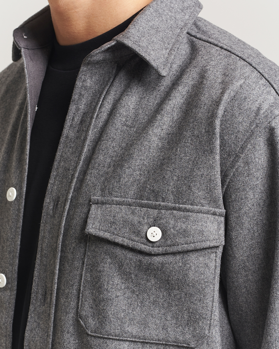 Uomini | Camicie | Kamakura Shirts | Wool Flannel CPO Shirt Grey Melange