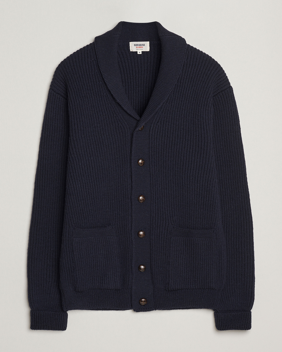 Uomini | Maglieria | Kamakura Shirts | McQueen Shawl Collar Cardigan Navy