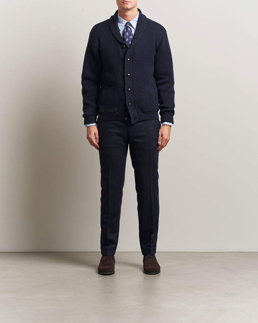 Uomini | Maglieria | Kamakura Shirts | McQueen Shawl Collar Cardigan Navy