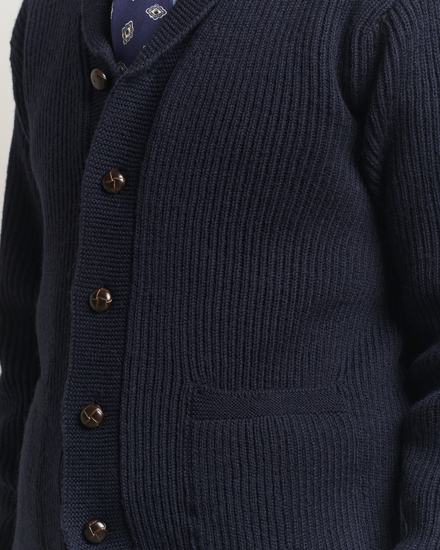 Uomini | Maglieria | Kamakura Shirts | McQueen Shawl Collar Cardigan Navy
