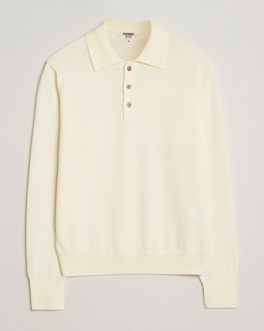Uomini | Maglieria | Kamakura Shirts | Long Sleeve Knitted Polo Off White