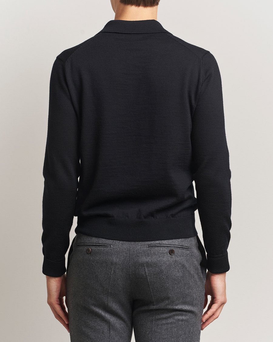 Uomini | Maglieria | Kamakura Shirts | Long Sleeve Knitted Polo Black