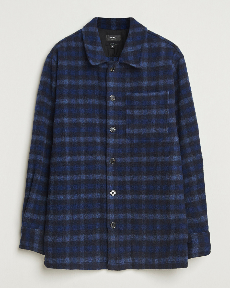 Uomini | Giacche | A.P.C. | Stanley Wool Checked Shirt Jacket Dark Navy