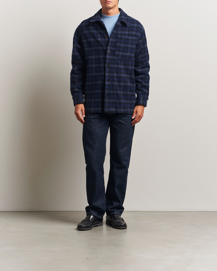 Uomini | Giacche | A.P.C. | Stanley Wool Checked Shirt Jacket Dark Navy