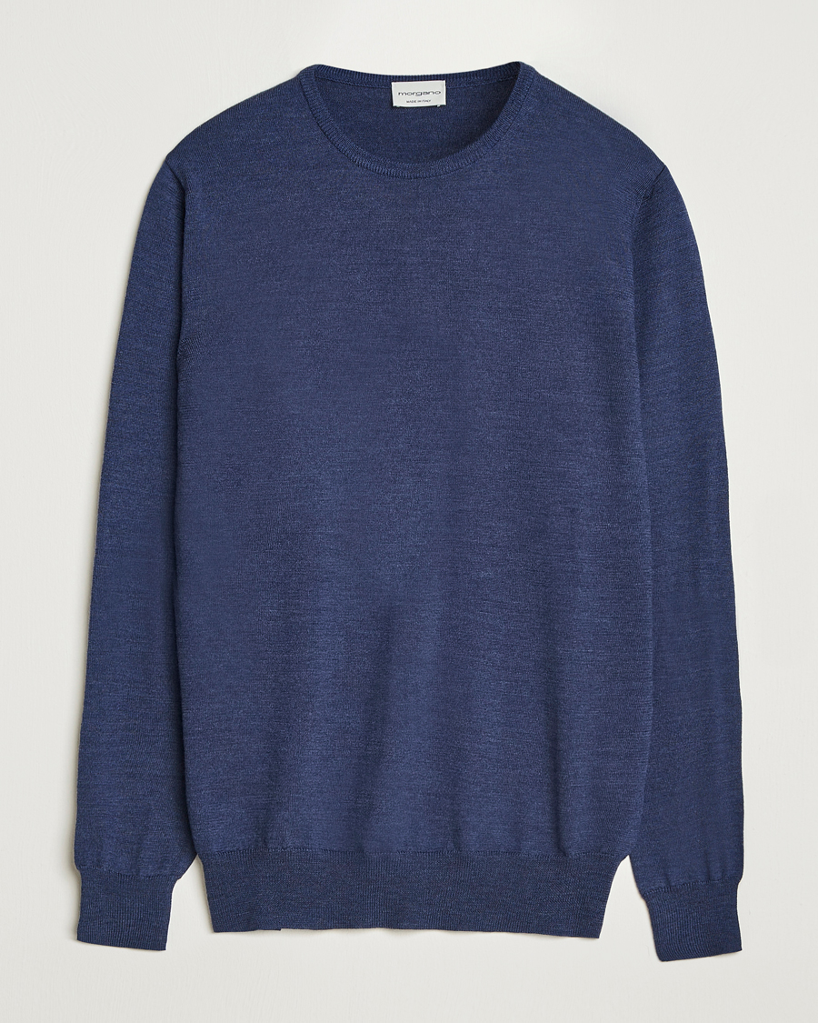 Uomini | Maglieria | Morgano | Extra Fine Merino Wool Crewneck Mid Blue