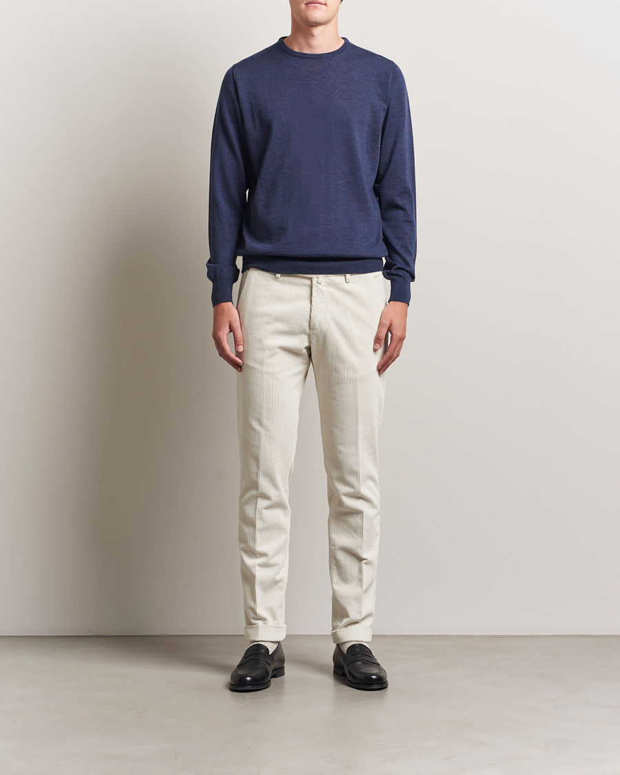 Uomini | Maglieria | Morgano | Extra Fine Merino Wool Crewneck Mid Blue