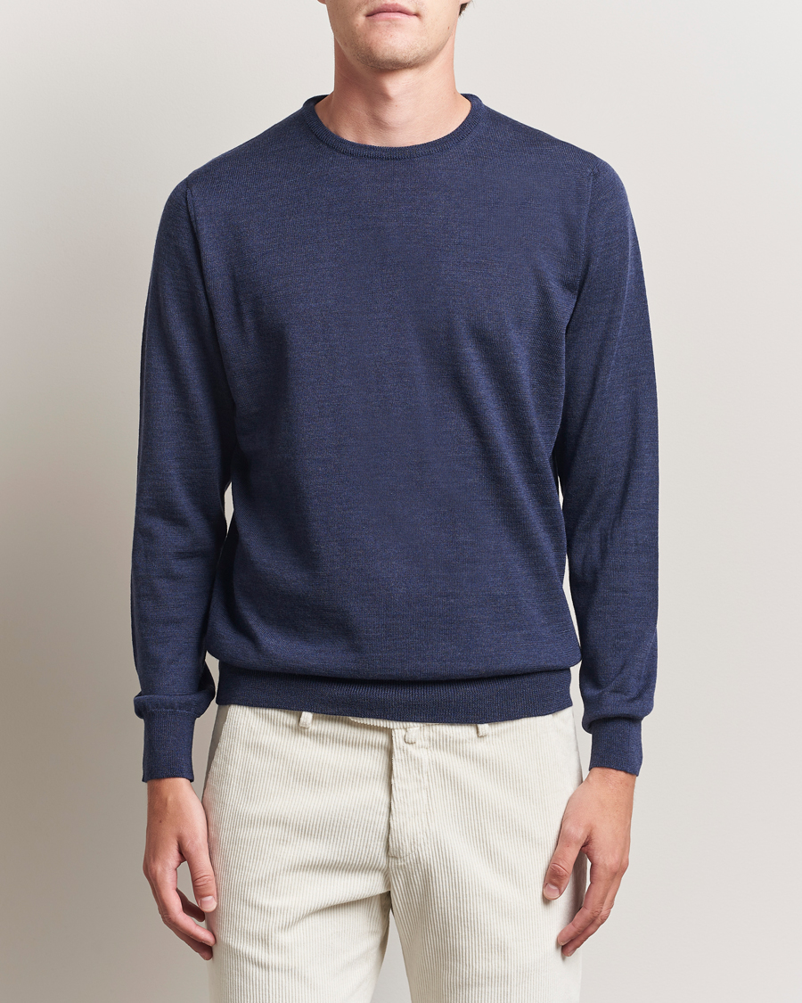 Uomini | Maglieria | Morgano | Extra Fine Merino Wool Crewneck Mid Blue