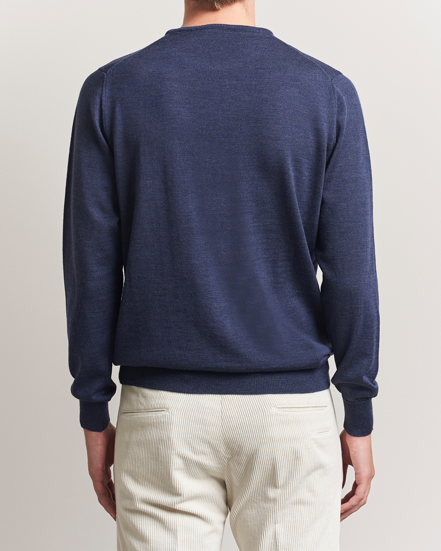 Uomini | Maglieria | Morgano | Extra Fine Merino Wool Crewneck Mid Blue