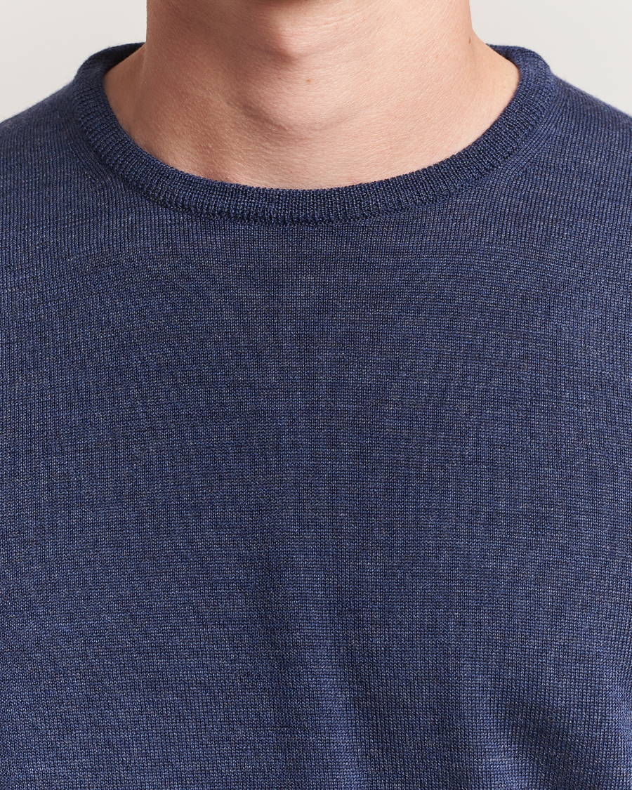 Uomini | Maglieria | Morgano | Extra Fine Merino Wool Crewneck Mid Blue