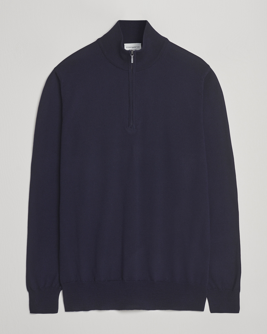 Uomini | Maglieria | Morgano | Extra Fine Merino Wool Half-Zip Navy